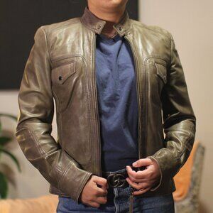 Danier Leather Jacket Womens Military Style Green